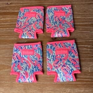 Lilly Pulitzer Koozie Pack Of 4 NWOT Coral Cracked Up Pink & Blue
